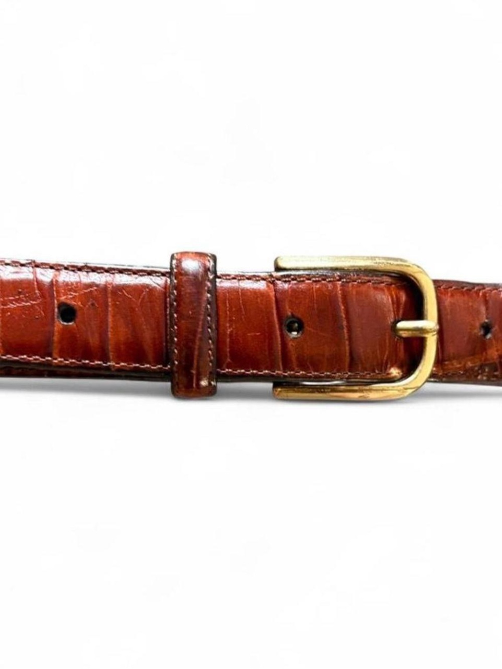 Brighton Men's Brown Leather Belt Croc Embossed Brass Buckle 38